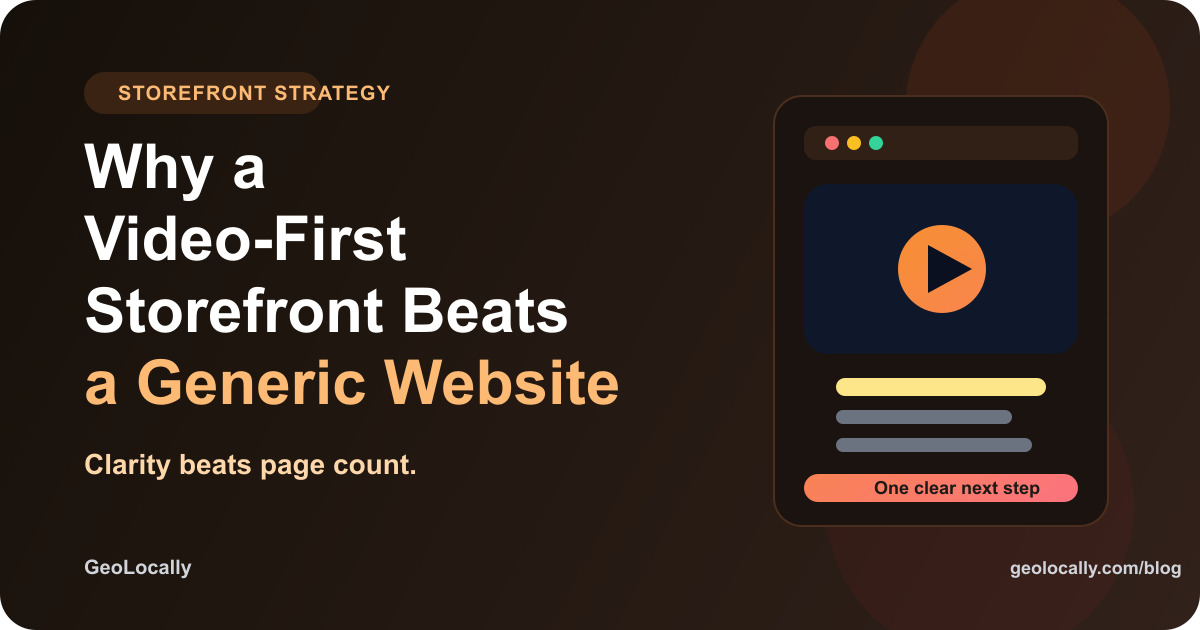GeoLocally blog cover for Why a Video-First Storefront Beats a Generic Small-Business Website.